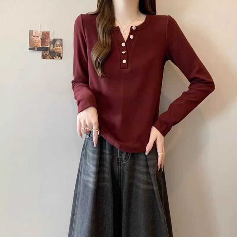 漾貝比【9155788】中大尺碼女裝 圓領Y領開釦純色顯瘦T．共2色(36-56)-細節圖6