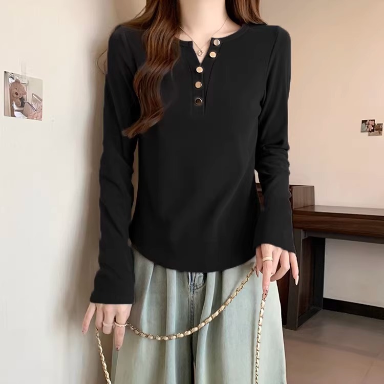 漾貝比【9155788】中大尺碼女裝 圓領Y領開釦純色顯瘦T．共2色(36-56)-細節圖5