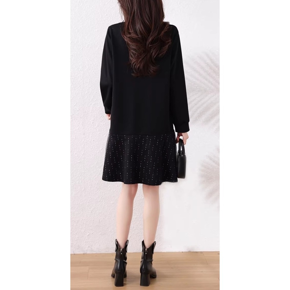 漾貝比【9155789】中大尺碼女裝 襯衫拼接深V領紗裙下襬假兩件式洋裝．黑(38-47)-細節圖7