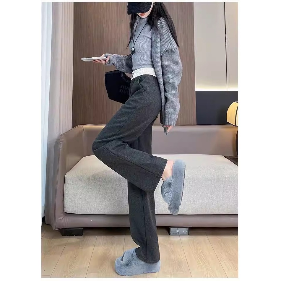 漾貝比【9155792】中大尺碼女裝 撞色鬆緊人字紋寬鬆直筒加絨加厚休閒褲(28-44)-細節圖5