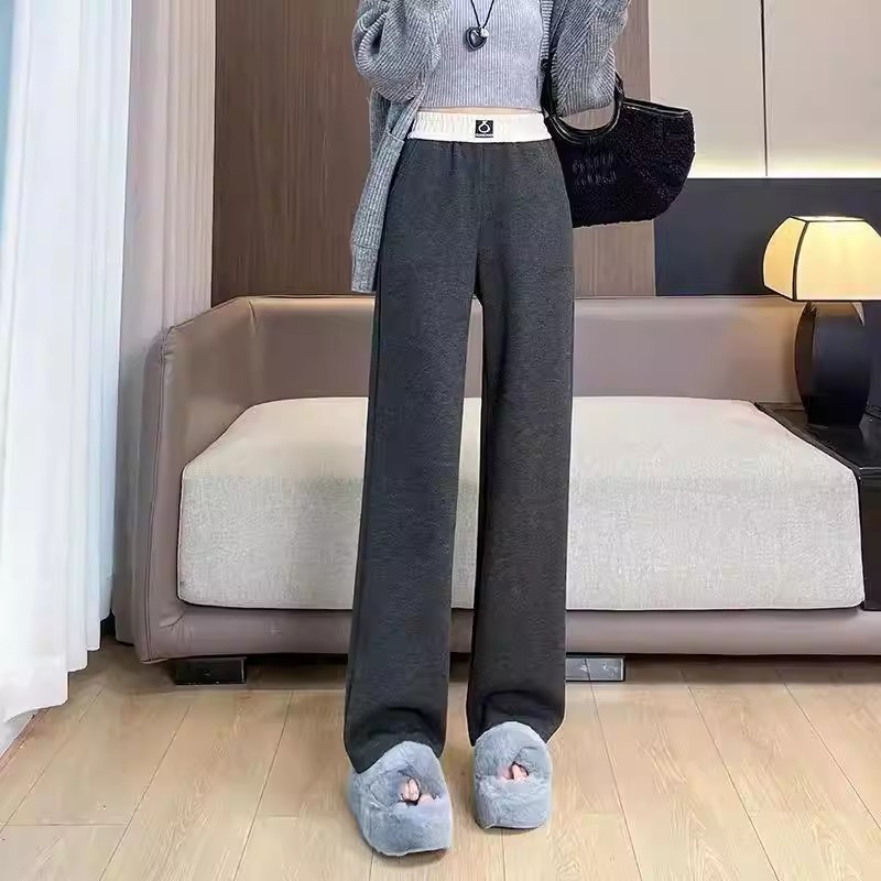 漾貝比【9155792】中大尺碼女裝 撞色鬆緊人字紋寬鬆直筒加絨加厚休閒褲(28-44)-細節圖6