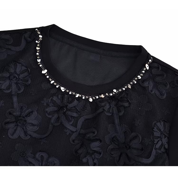 漾貝比【9155794】中大尺碼女裝 圓領釘珠時尚拼接花蕾絲織衣上衣(36-46)-細節圖9