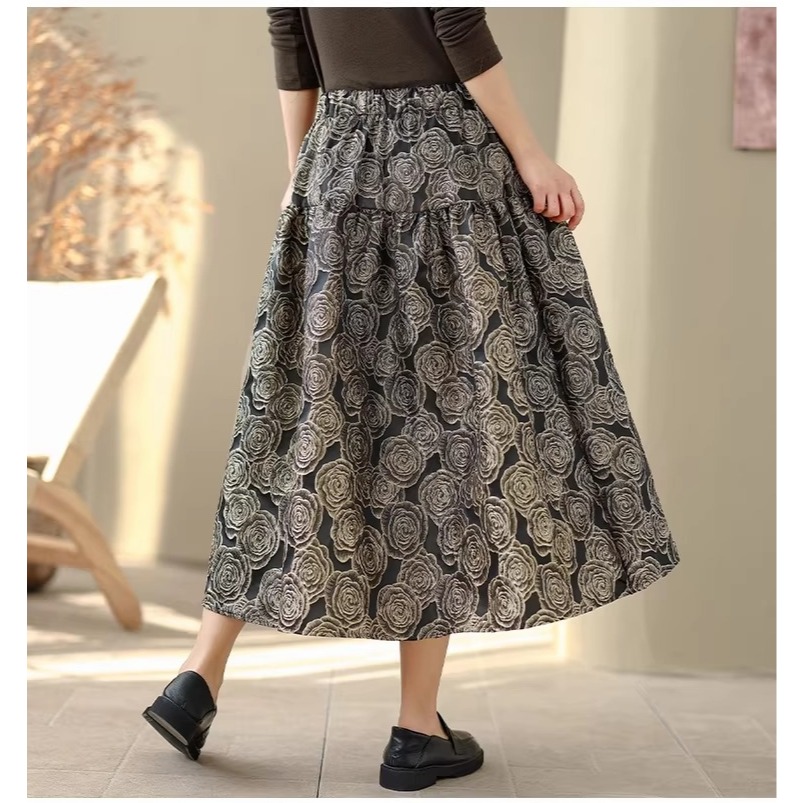 漾貝比【9155796】中大尺碼女裝 氣質鬆緊腰浮雕緹花中長版蓬蓬裙(28-38)-細節圖5