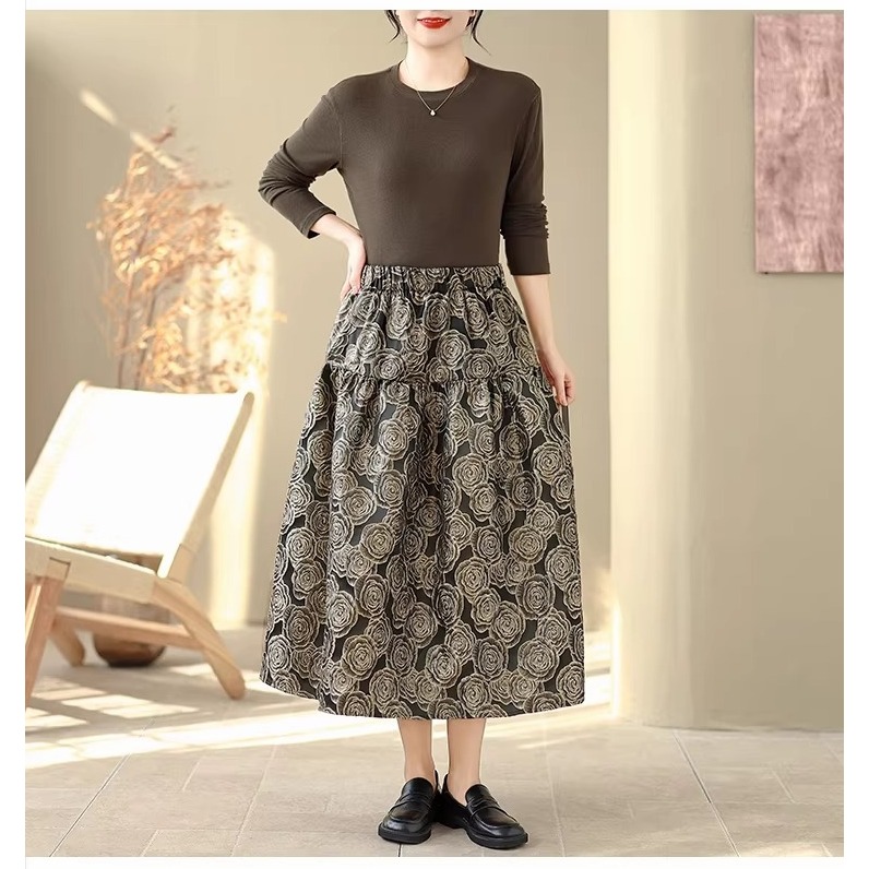 漾貝比【9155796】中大尺碼女裝 氣質鬆緊腰浮雕緹花中長版蓬蓬裙(28-38)-細節圖7