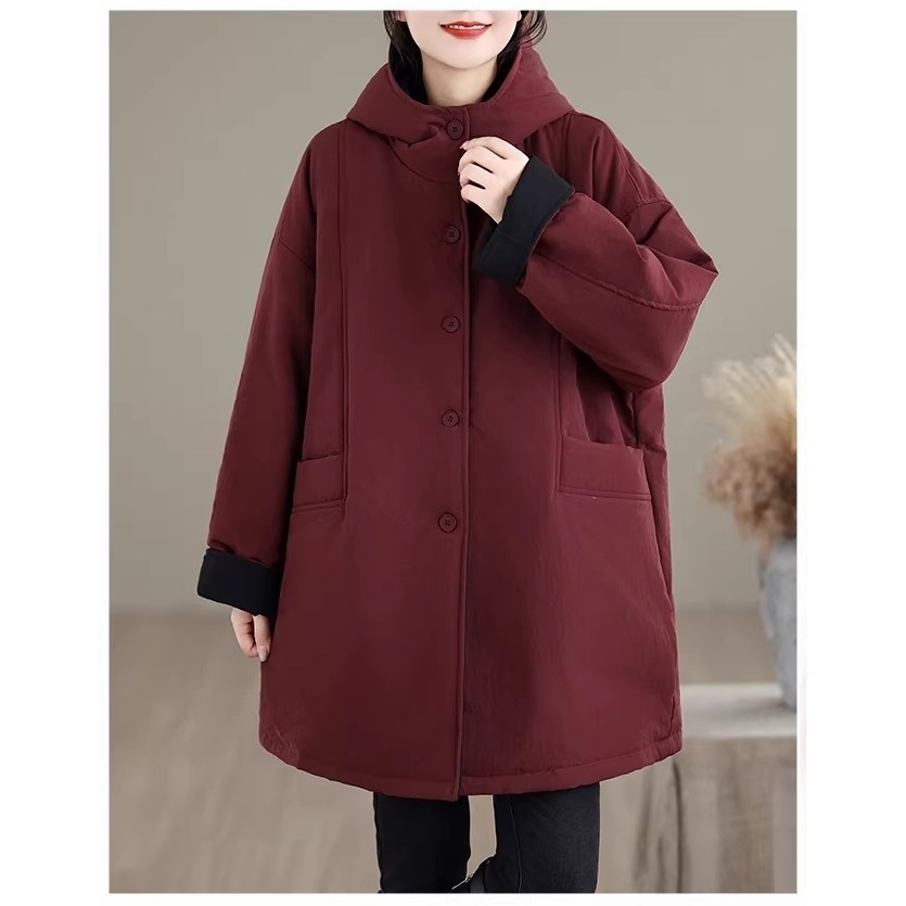 漾貝比【9155798】中大尺碼女裝 兩面穿雙色口袋連帽夾棉中長版外套(38-53)-細節圖5