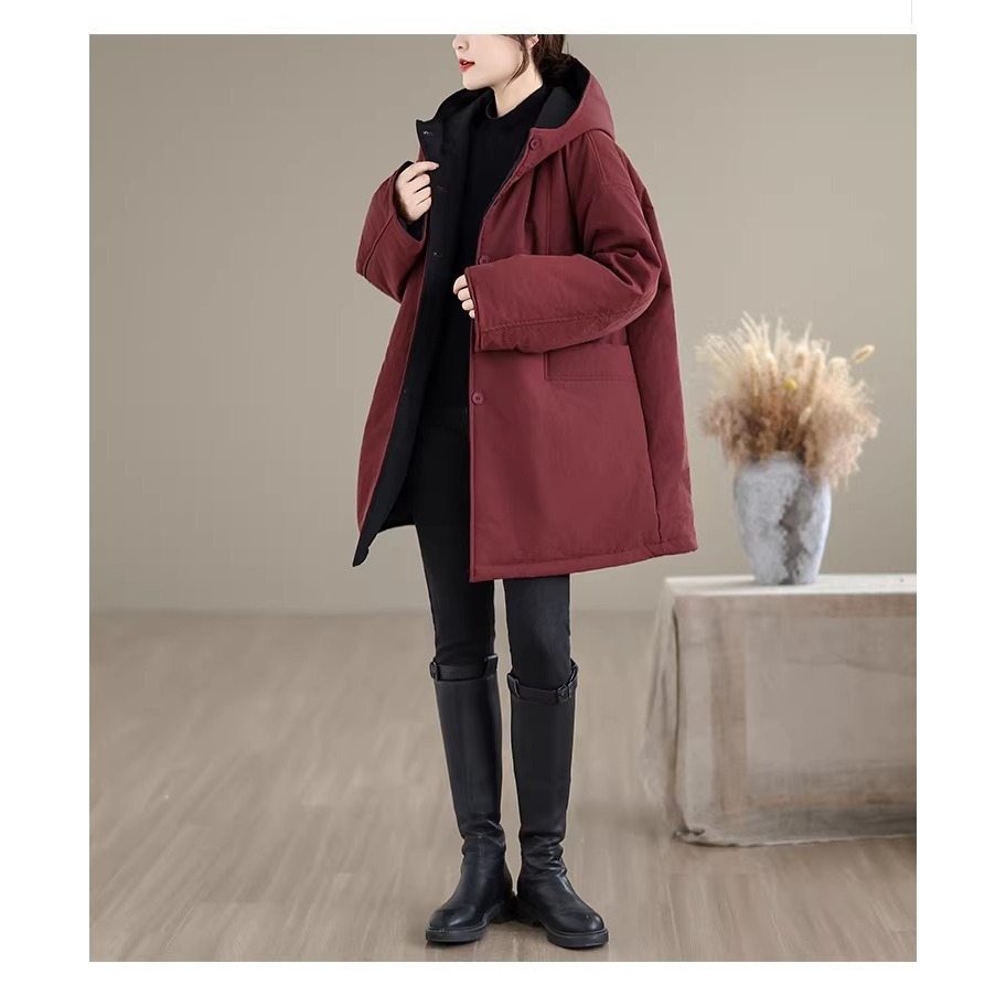 漾貝比【9155798】中大尺碼女裝 兩面穿雙色口袋連帽夾棉中長版外套(38-53)-細節圖6