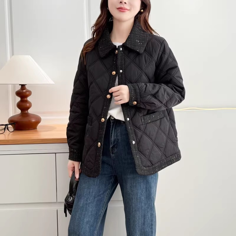 漾貝比【9155804】中大尺碼女裝 復古鑲邊菱格夾棉單排釦外套(38-52)-細節圖2