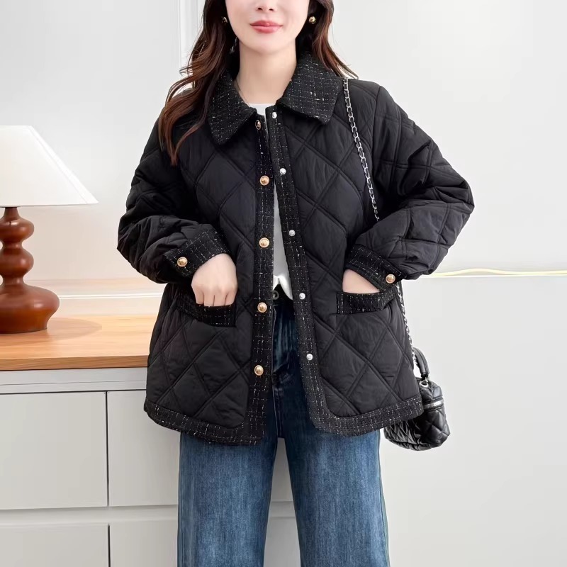 漾貝比【9155804】中大尺碼女裝 復古鑲邊菱格夾棉單排釦外套(38-52)-細節圖8