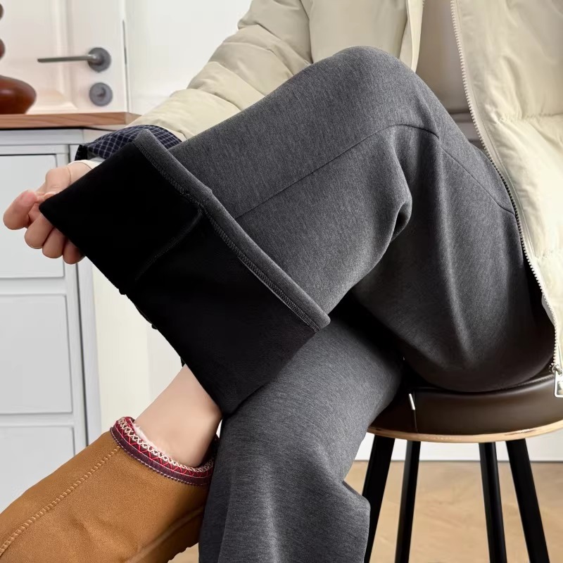 漾貝比【9155805】中大尺碼女裝 美式高腰抽繩直筒加絨加厚休閒褲(30-38)-細節圖9