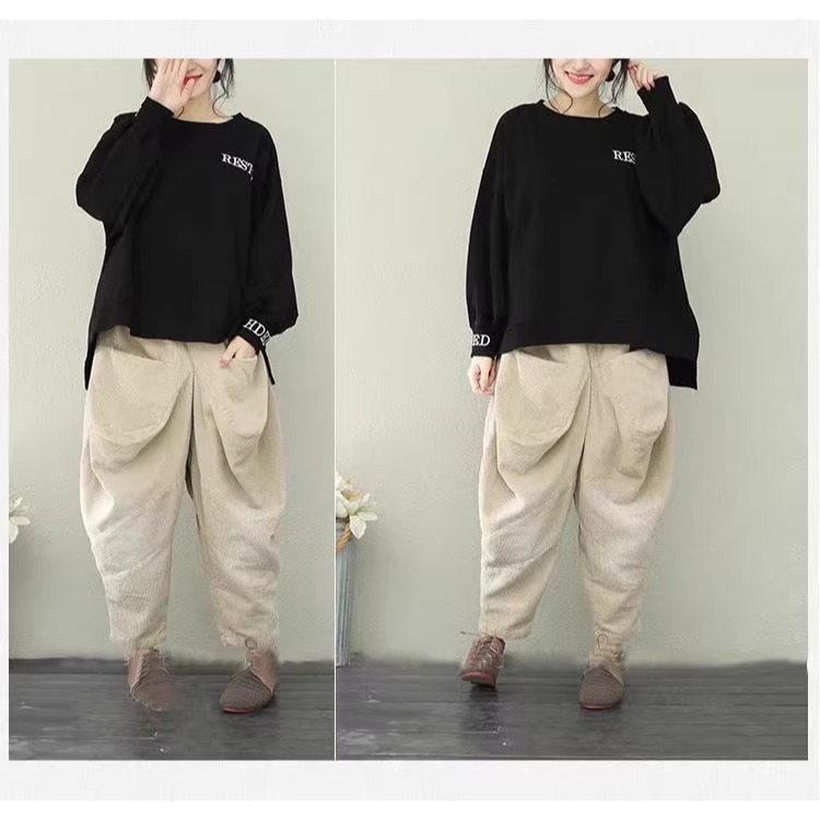 漾貝比【9155810】中大尺碼女裝 袖口領口英文印刷慵懶風織衣上衣(40-50)-細節圖3