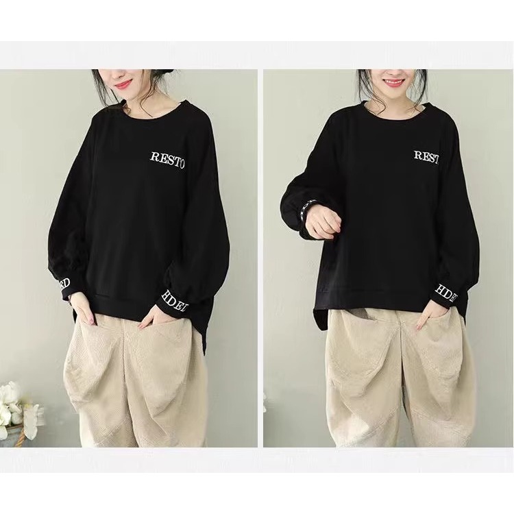 漾貝比【9155810】中大尺碼女裝 袖口領口英文印刷慵懶風織衣上衣(40-50)-細節圖6