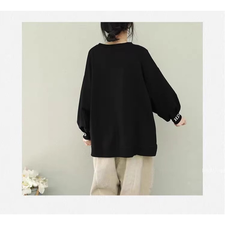 漾貝比【9155810】中大尺碼女裝 袖口領口英文印刷慵懶風織衣上衣(40-50)-細節圖8