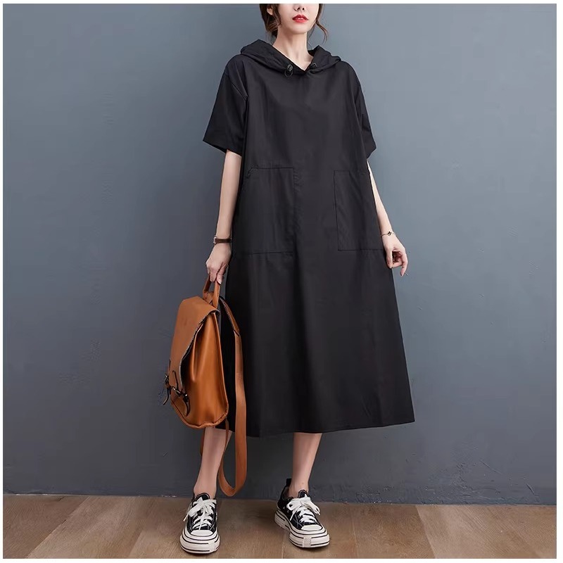 漾貝比【9155826】中大尺碼女裝 連帽中長版下開叉寬鬆洋裝(40-53)-細節圖2