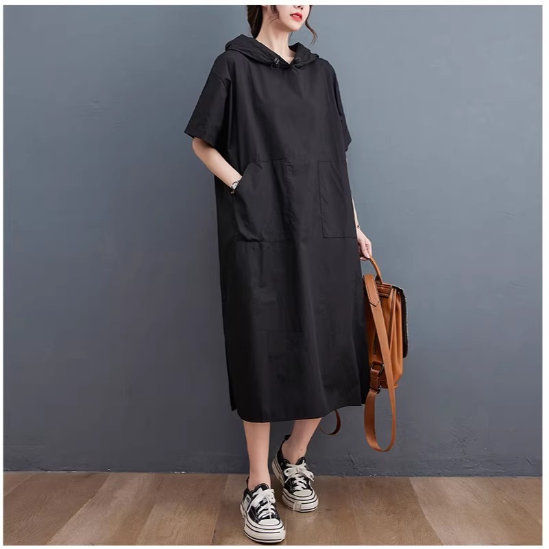 漾貝比【9155826】中大尺碼女裝 連帽中長版下開叉寬鬆洋裝(40-53)-細節圖3