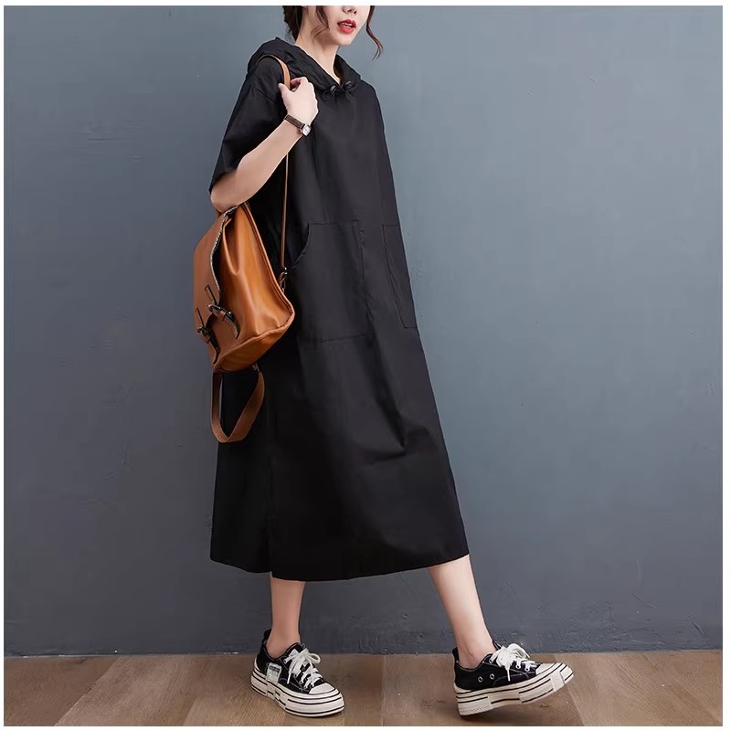 漾貝比【9155826】中大尺碼女裝 連帽中長版下開叉寬鬆洋裝(40-53)-細節圖4