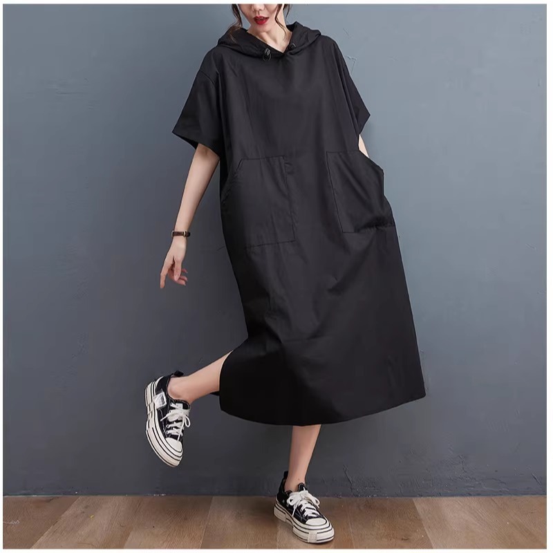 漾貝比【9155826】中大尺碼女裝 連帽中長版下開叉寬鬆洋裝(40-53)-細節圖6