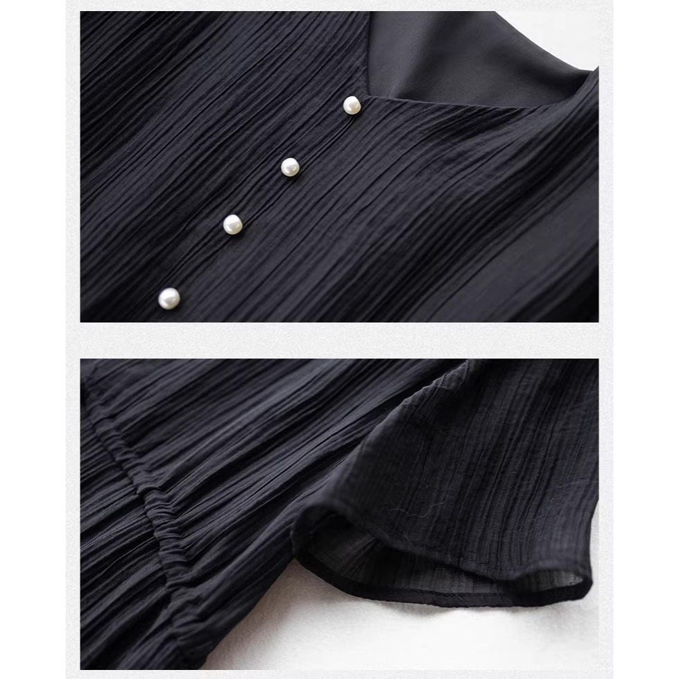 漾貝比【9155827】中大尺碼女裝 V領珍珠釦天絲混紡中長版A字洋裝(36-46)-細節圖7