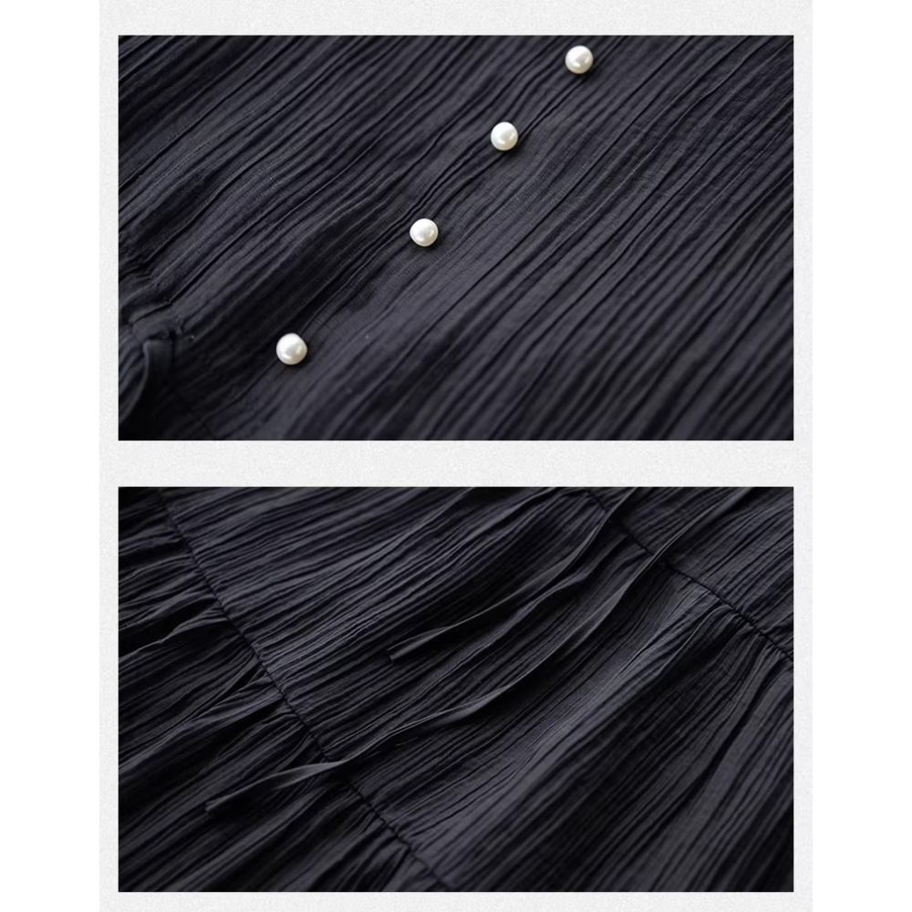 漾貝比【9155827】中大尺碼女裝 V領珍珠釦天絲混紡中長版A字洋裝(36-46)-細節圖8