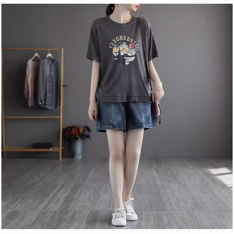 漾貝比【9155834】中大尺碼女裝 大方口袋小布標鬆緊牛仔短褲(30-40)-細節圖2