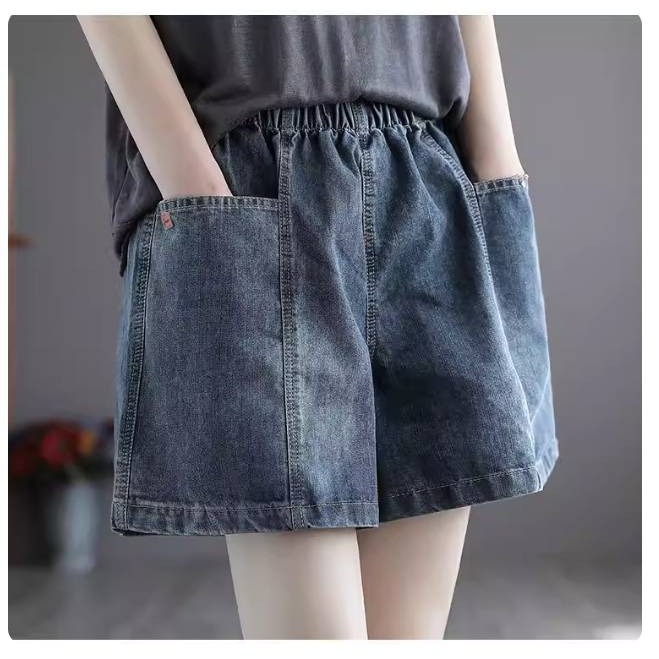 漾貝比【9155834】中大尺碼女裝 大方口袋小布標鬆緊牛仔短褲(30-40)-細節圖7