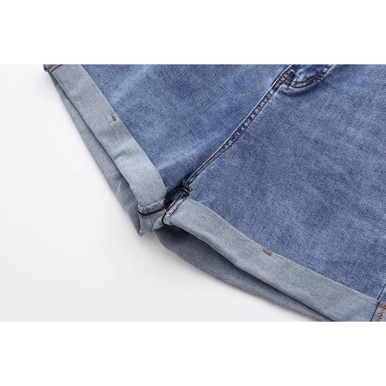 漾貝比【9155837】中大尺碼女裝 後鬆緊彈性優撞色貼標反摺牛仔短褲．共2色(28-42)-細節圖6