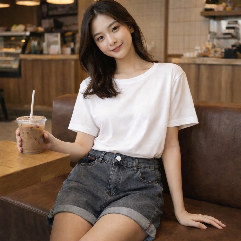 漾貝比【9155837】中大尺碼女裝 後鬆緊彈性優撞色貼標反摺牛仔短褲．共2色(28-42)-細節圖7