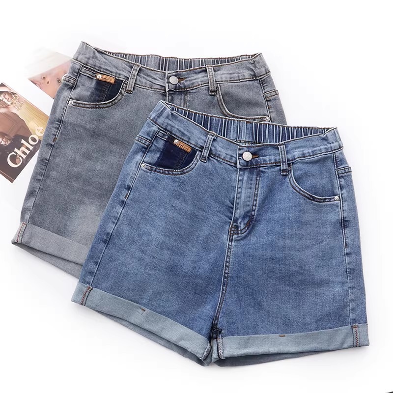 漾貝比【9155837】中大尺碼女裝 後鬆緊彈性優撞色貼標反摺牛仔短褲．共2色(28-42)-細節圖9