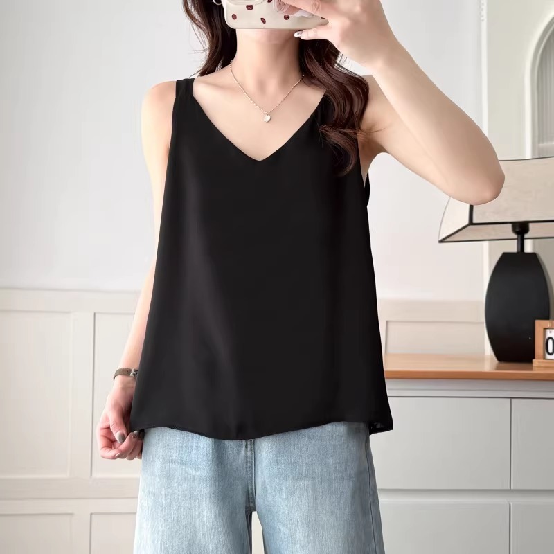 漾貝比【9155839】中大尺碼女裝 百搭V領雙層雪紡純色背心．共2色(36-50)-細節圖2