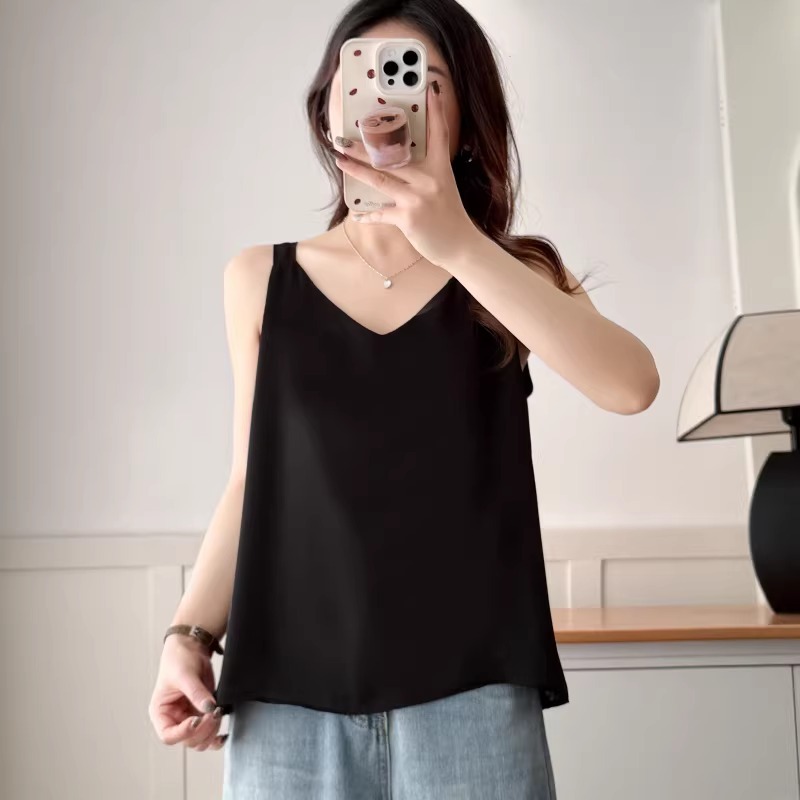 漾貝比【9155839】中大尺碼女裝 百搭V領雙層雪紡純色背心．共2色(36-50)-細節圖3