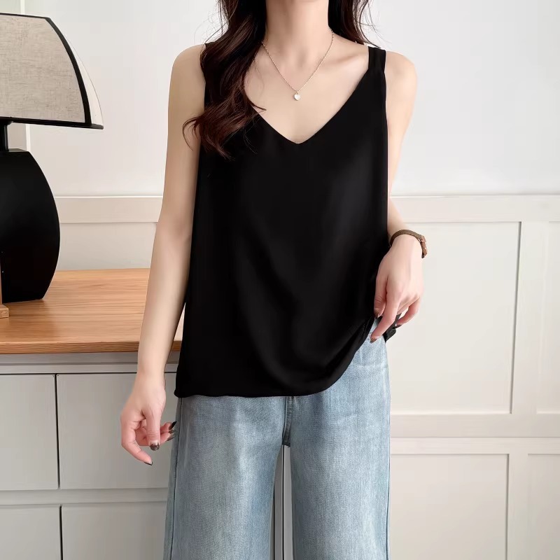 漾貝比【9155839】中大尺碼女裝 百搭V領雙層雪紡純色背心．共2色(36-50)-細節圖4