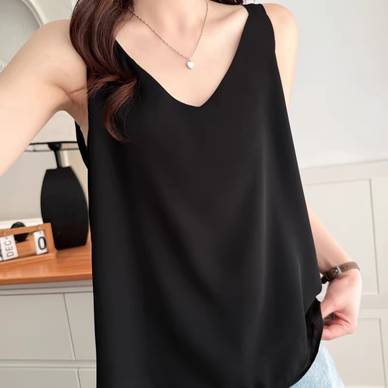 漾貝比【9155839】中大尺碼女裝 百搭V領雙層雪紡純色背心．共2色(36-50)-細節圖5