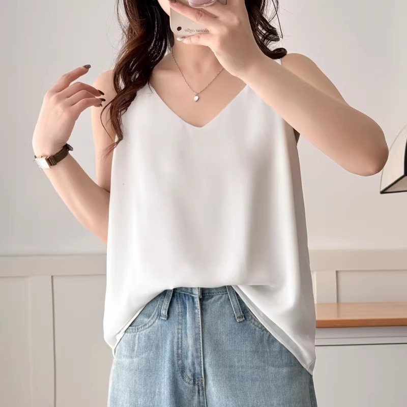 漾貝比【9155839】中大尺碼女裝 百搭V領雙層雪紡純色背心．共2色(36-50)-細節圖6