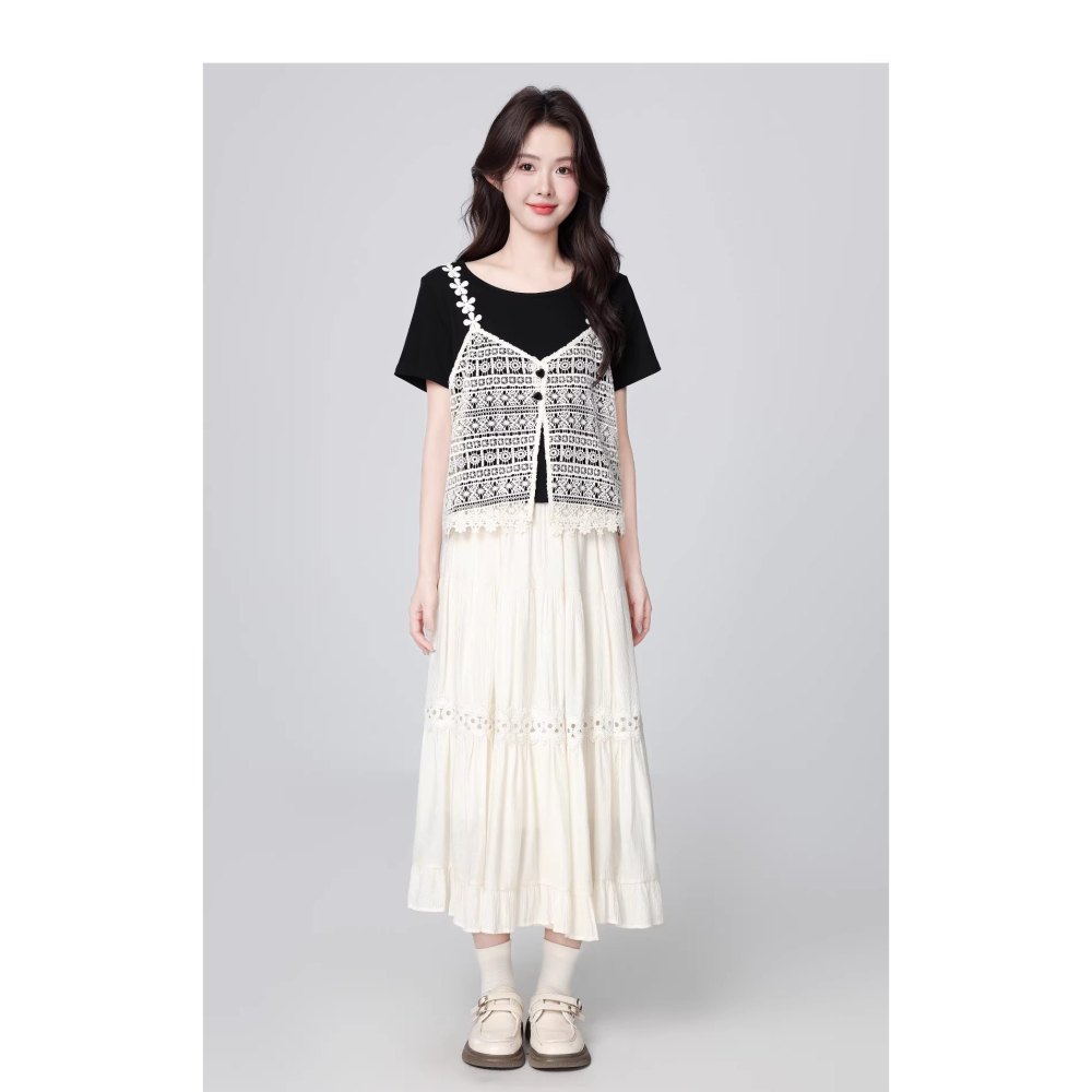 漾貝比【9155845】中大尺碼女裝 花邊蕾絲背心假兩件式上衣(34-42)-細節圖7