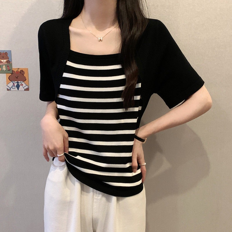 漾貝比【9155940】中大尺碼女裝 大方方領條紋針織假兩件式上衣(36-47)-細節圖8