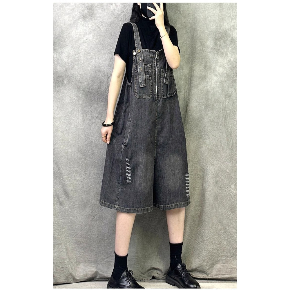 漾貝比【9155943】中大尺碼女裝 顯瘦減齡拉鍊工裝吊帶牛仔褲．共2色(32-40)-細節圖6