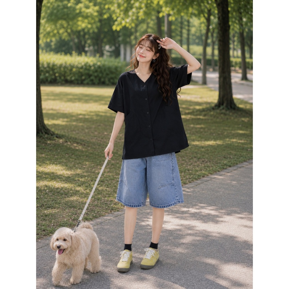 漾貝比【9155975】中大尺碼女裝 自在旅人大口袋棉麻寬版上衣．共2色(36-53)-細節圖2