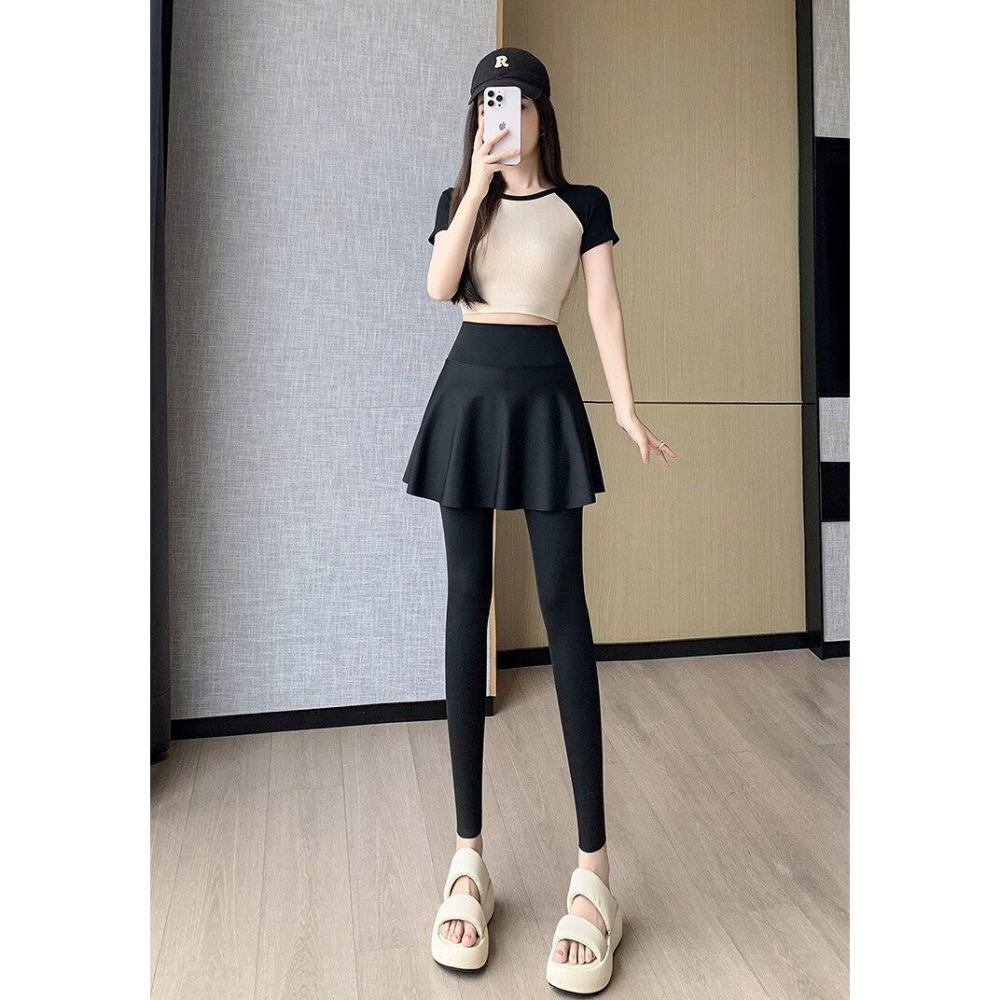 漾貝比【9155982】中大尺碼女裝 高腰收腹美型超彈性鯊魚褲裙．共2色(27-40)-細節圖2