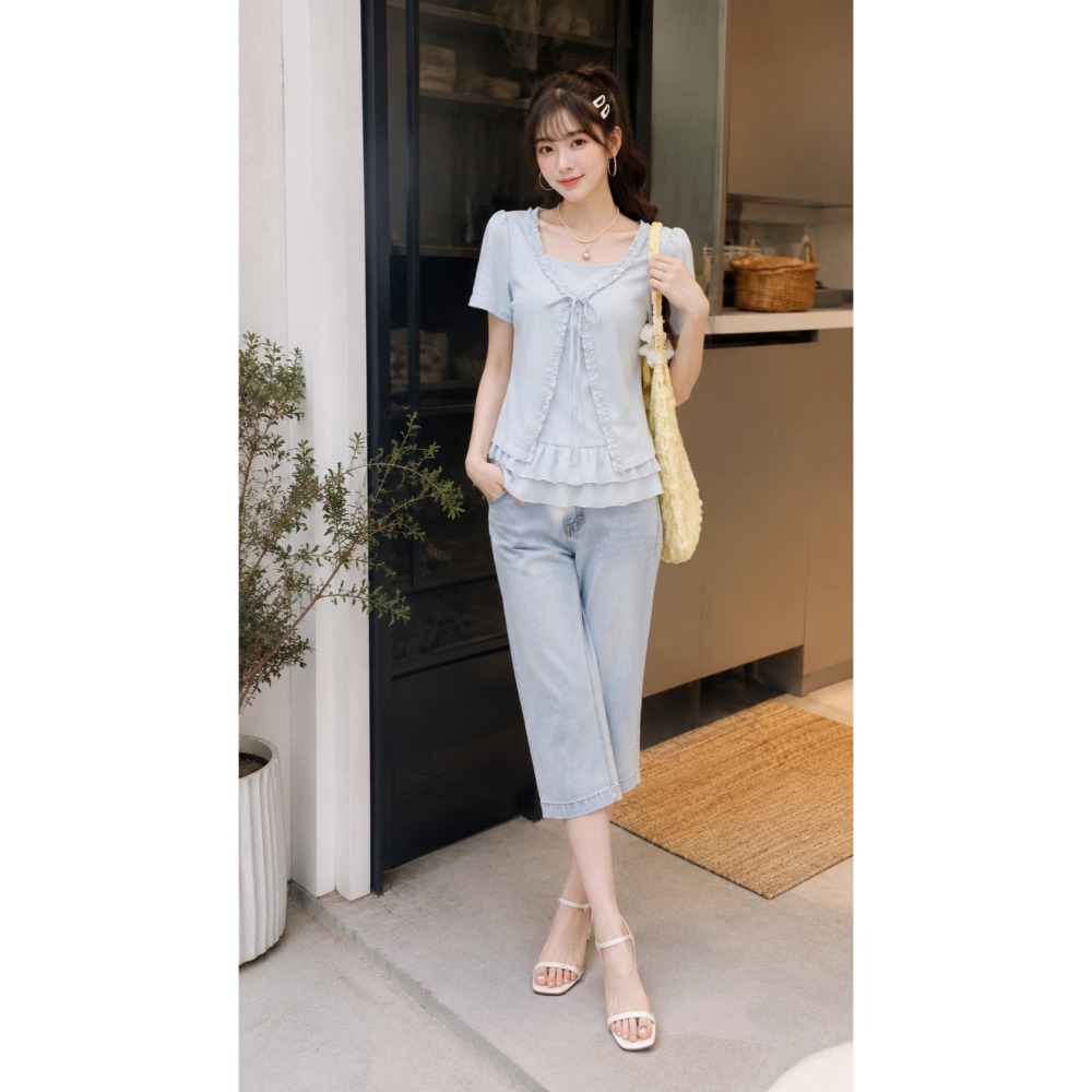 漾貝比【9155987】中大尺碼女裝 甜美法式蝴蝶結荷葉上衣．共2色(38-50)-細節圖7