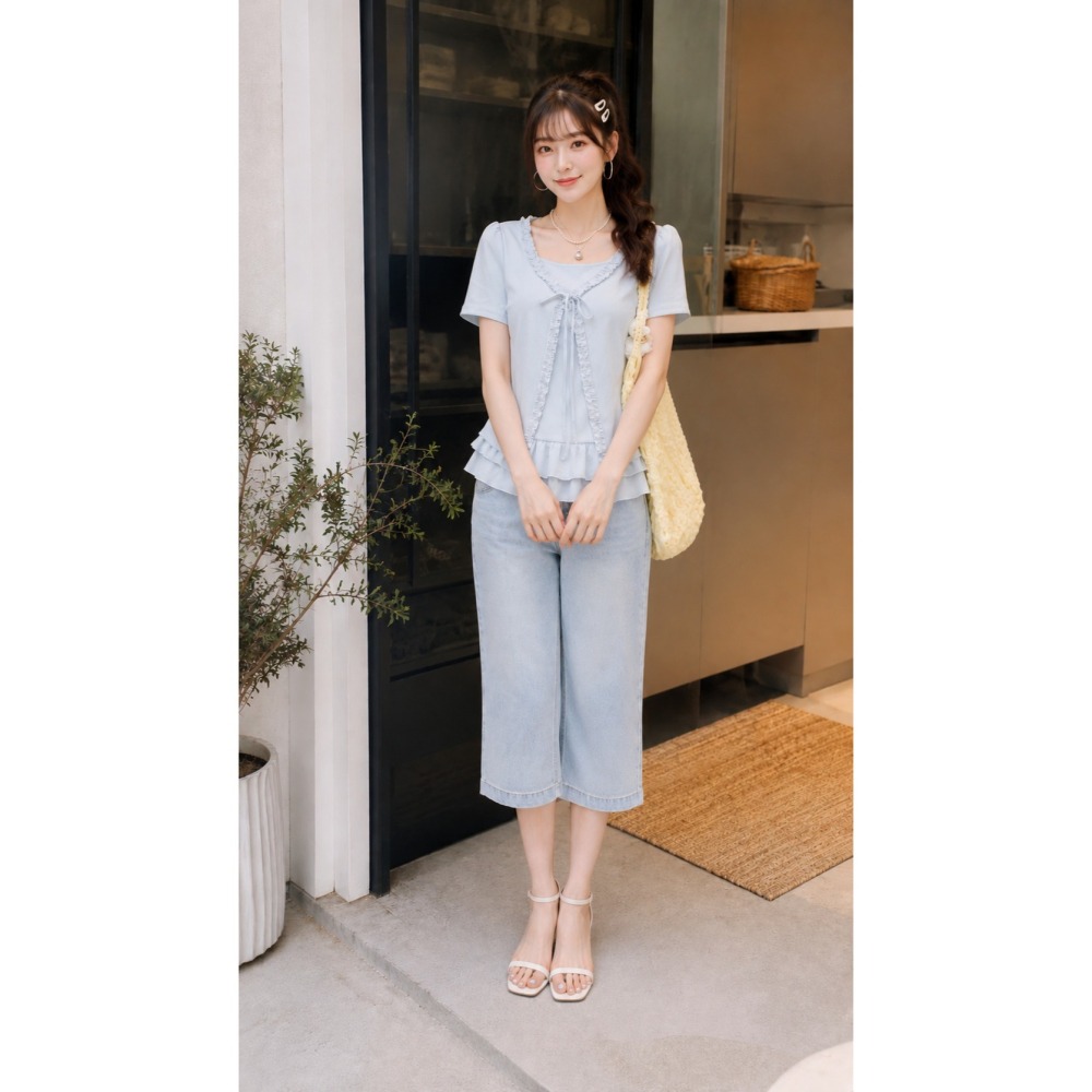 漾貝比【9155987】中大尺碼女裝 甜美法式蝴蝶結荷葉上衣．共2色(38-50)-細節圖8