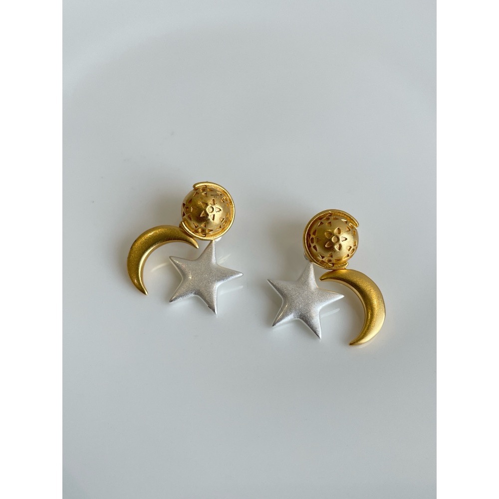 黃銅中古款星月耳環-細節圖2