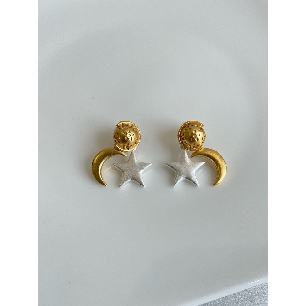 黃銅中古款星月耳環-細節圖3