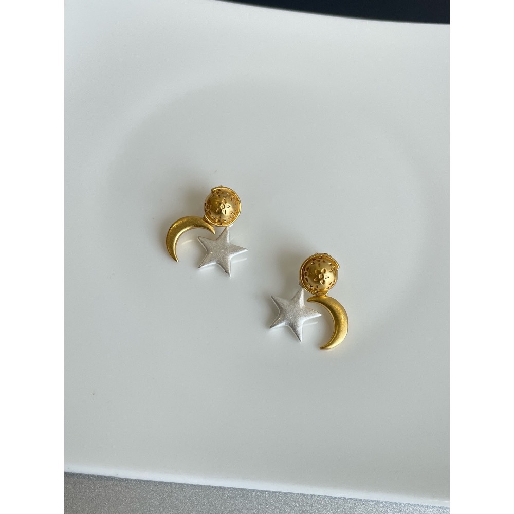 黃銅中古款星月耳環-細節圖4