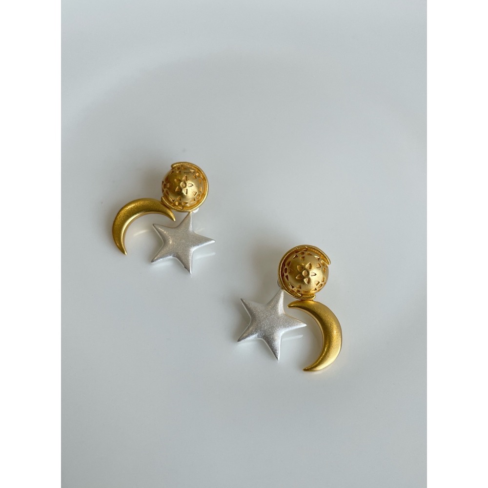 黃銅中古款星月耳環-細節圖5