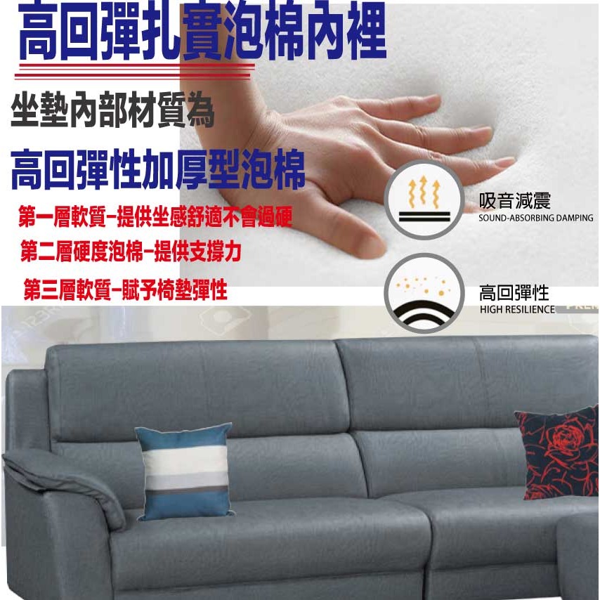 【綠家居】艾默灰色耐刮皮革L型獨立筒沙發組合(四人座＋椅凳組合)-細節圖8