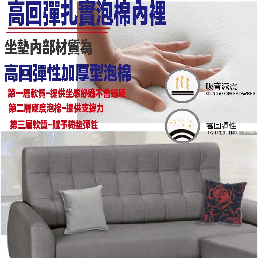 【綠家居】凱默灰色耐刮皮革小L型獨立筒沙發組合(三人座＋椅凳組合)-細節圖8