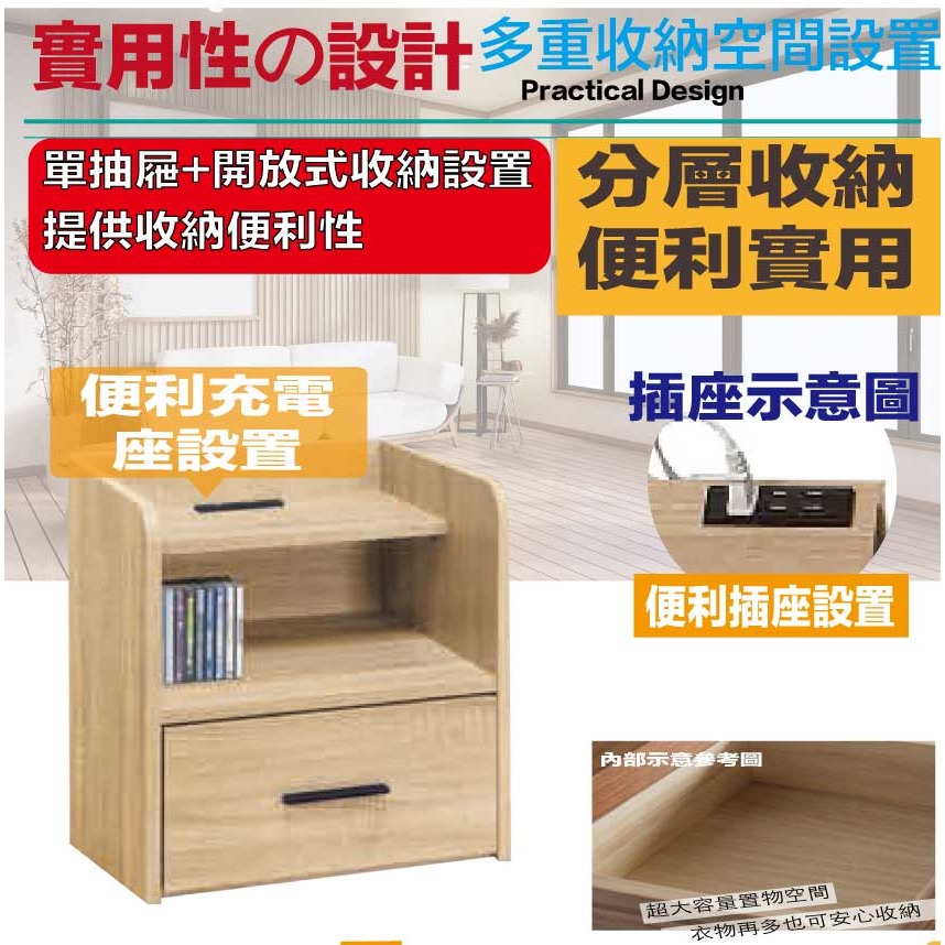 【綠家居】米倫1.5尺單抽插座床頭櫃-細節圖6