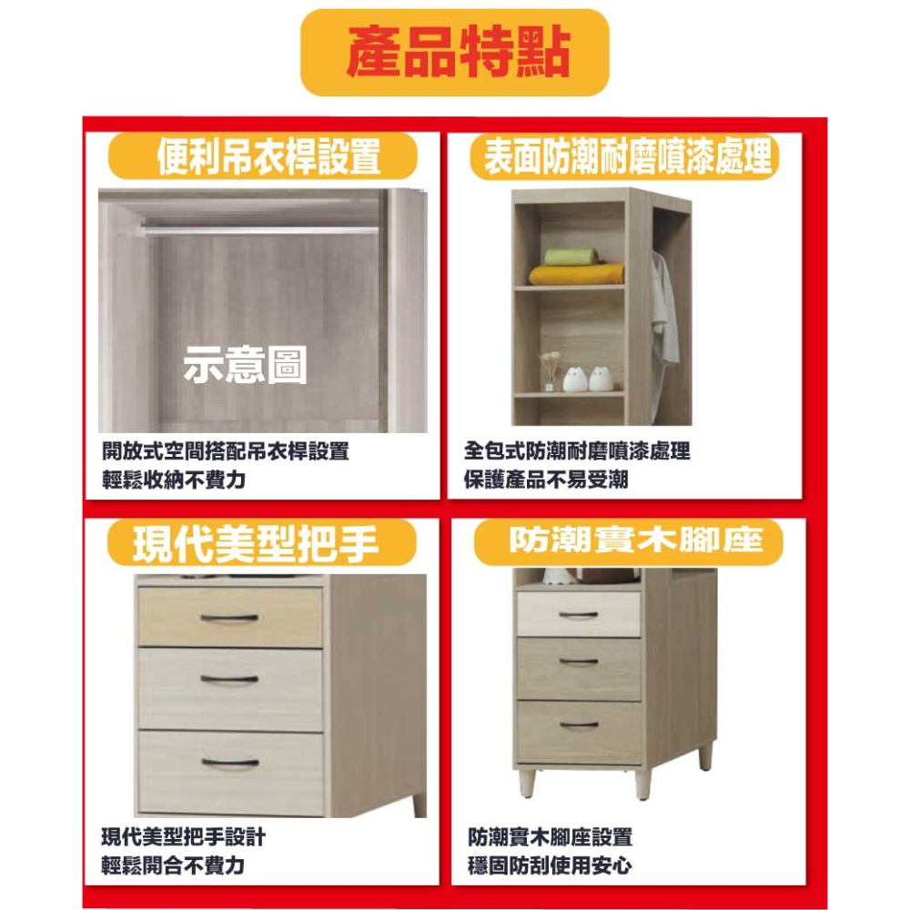 【綠家居】米賽倫1.6尺三抽開放轉角衣櫃(二色可選)-細節圖7