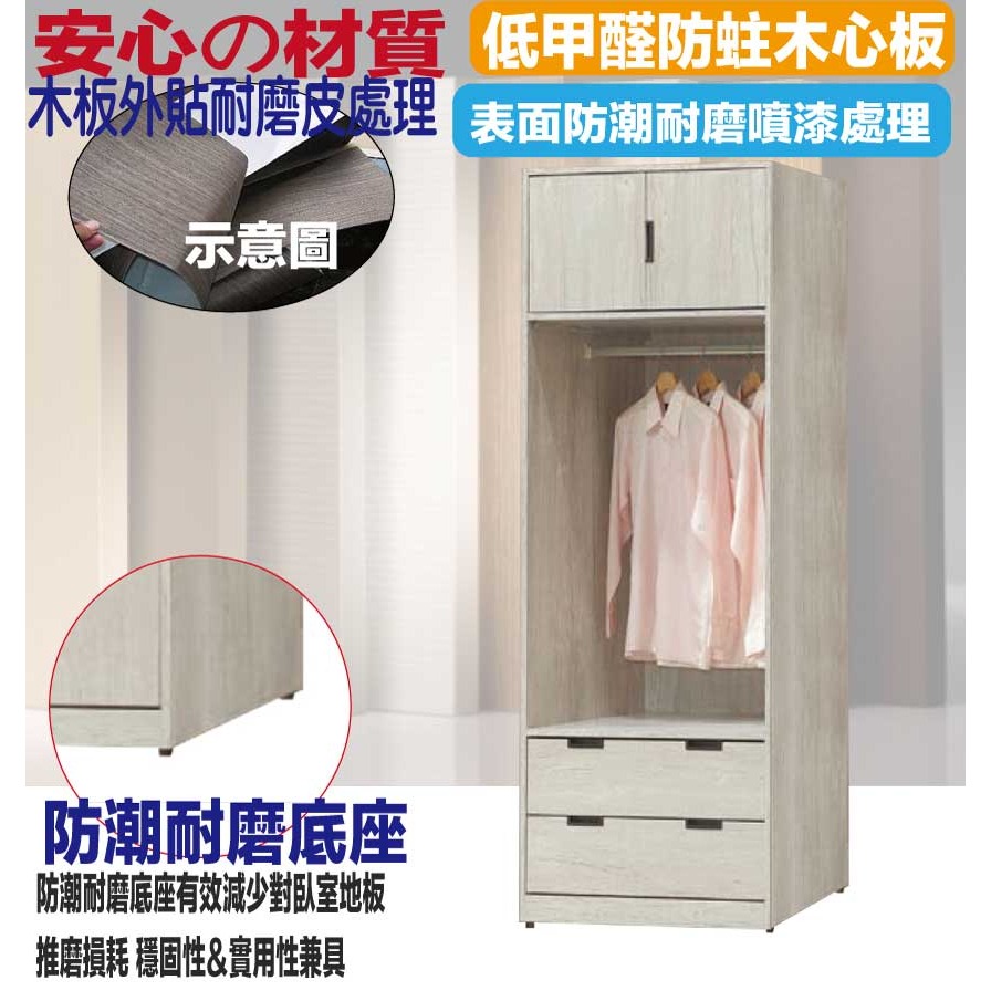 【綠家居】賽斯2.3尺二門二抽中空衣櫃(二色可選)-細節圖5