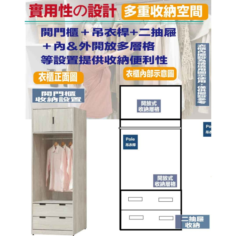 【綠家居】賽斯2.3尺二門二抽中空衣櫃(二色可選)-細節圖6