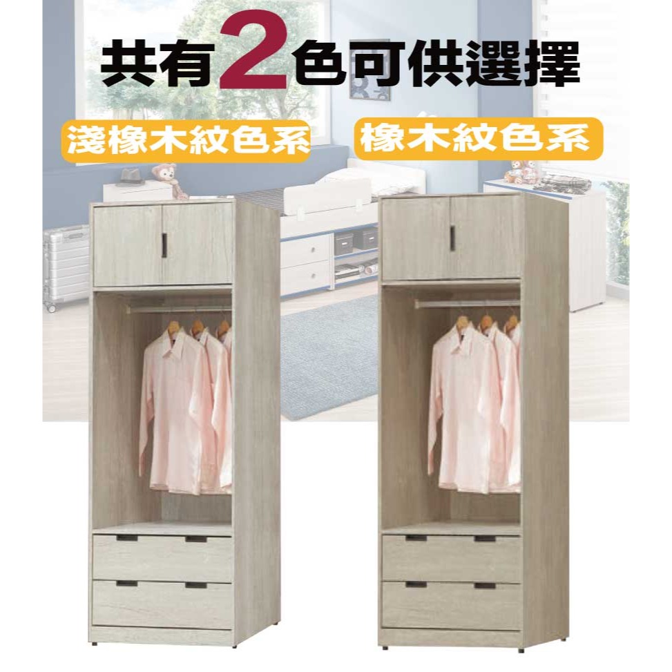 【綠家居】賽斯2.3尺二門二抽中空衣櫃(二色可選)-細節圖9